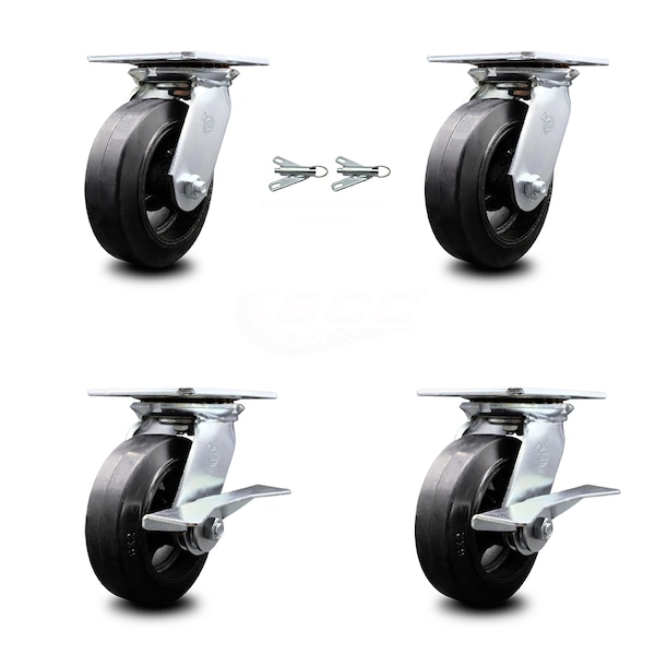 6 Inch Rubber on Steel Swivel Caster Swivel Locks 2 Brakes, 2PK